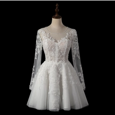 Chine dentelle de fleur et perles à manches longues robe de mariée courte fabricant
