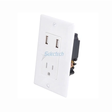 China USB-32 DUAL USB-Wandsteckdosen-Ladegeräte mit einer 15A-Duplex-Steckdosen-Wandplatte - Weiß Hersteller