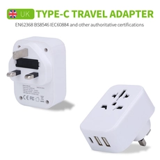 Cina Adattatore da viaggio con spina britannica universale 3.0A tipo C BS8546 Adattatore da viaggio UK con doppio caricatore USB 2.4A produttore