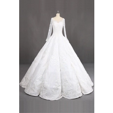 China 2018 new design Luxurious crystal long sleeve ivory ball gown dresses women fabricante