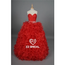 Chine Chine nouvelle arrivée volants décolleté chérie perles bal robe rouge fabricant
