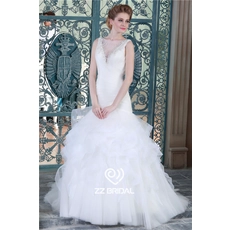 China Chinesa de Suzhou imagens reais v-back frisado organza agradou estilo sereia fornecedor vestido de casamento fabricante