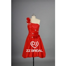 Chine Mignon une épaule perles volants dos nu rouge robe de soirée courte avec des fleurs à la main fabricant