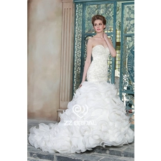 China Vestido de casamento corpete completo frisado querida organza sereia com fábrica de trem fabricante