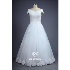 Chine Manchon de bouchon de luxe de fond complète perles corsage de dentelle A-Ligne fabricant de robe de mariée fabricant
