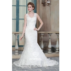 Chiny Pełne gorset w stylu Mermaid guipure rękawów koronki appliqued v-neck i v-back suknia ślubna producent