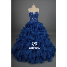 Chine Nouvelle arrivée perles décolleté amie royale boule bleue robe Quinceanera fournisseur fabricant
