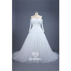 Chine Nouveau style à manches longues de l'épaule dentelle perlée appliqued A-ligne de robe de mariée fabricant
