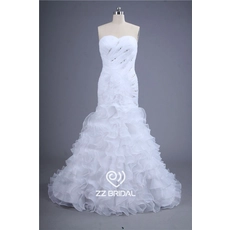 China New decote estilo organza frisado babados em camadas vestido de noiva sereia 2015 fornecedor fabricante