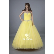 Chine Robe de soirée fabriqués en Chine décolleté chérie dentelle perlée-up robe de bal jaune fabricant