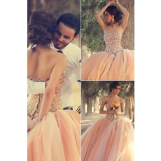 China Roze baljurk kant appliques kralen parels trouwjurk prinses vestidos novia fabrikant