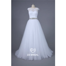 Chine Images réelles mancherons ceinture de perles v-back dentelle douce robe de mariée une ligne constructeur fabricant
