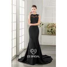 Chiny Sexy back koralikami czarne koronki appliqued wieczór suknia syrenka w Chinach producent