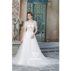Chine Sexy voir à travers le manchon hors court épaule dentelle de style Appliqued A-ligne de robe de mariée Chine fabricant