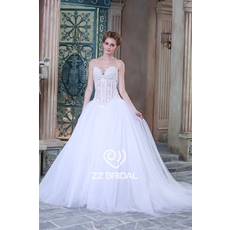 Chine Décolleté chérie voir à travers perles perles faites à la main robe de mariée robe de princesse balle fabriqués en Chine fabricant