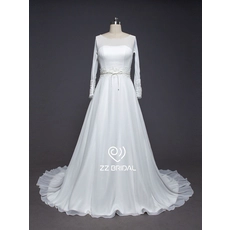 Chine ZZ Bridal 2017 à manches longues ceinture bretelles perlées A-Line robe de mariée fabricant