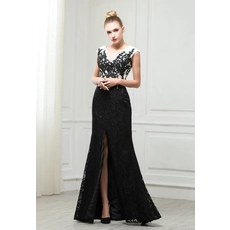 China ZZ nupcial 2017 v-Neck e v-back renda aplicada vestido de noite preto fabricante