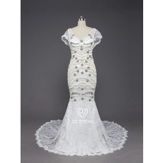 Cina ZZ bridal 2017 V-neck cap sleeve beaded mermaid wedding dress produttore