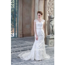 porcelana ZZ nupcial 2017 V-neck Cap manga apliques de encaje vestido de novia sirena fabricante