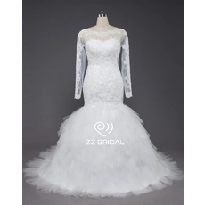 Cina ZZ Bridal 2017 barca collo manica lunga abito da sposa in pizzo sirena produttore