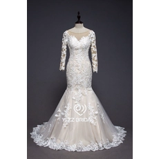 Cina ZZ nuziale 2017 manica lunga V-back pizzo appliqued sirena abito da sposa produttore