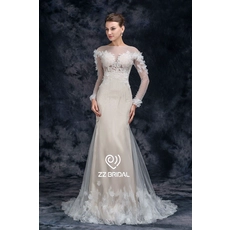 porcelana ZZ nupcial 2017 de manga larga de encaje apliques con cuentas vestido de novia sirena fabricante