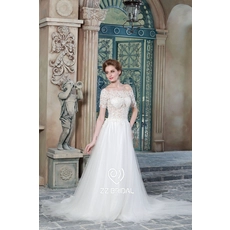 porcelana ZZ nupcial 2017 de encaje de hombro apliques de manga corta de una línea de vestido de novia fabricante