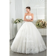 China ZZ Bruidsmode 2017 strapless gegolfde lace opgestikte bal toga trouwjurk fabrikant