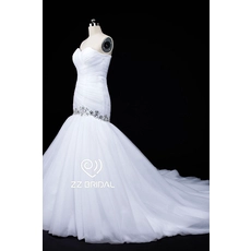 Cina ZZ nuziale 2017 scollo a cuore perline increspato abito da sposa sirena produttore