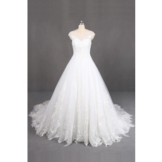 China ivory long train wedding gowns with handmade lace applique capshoulder wedding dress fabrikant