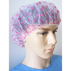 China Disposable PE Shower Cap with Heart-Shaped in Pink manufacturer
