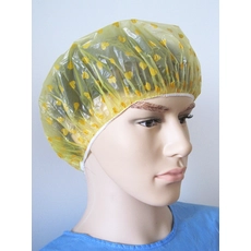China PE Bath Hat with Yellow Heart Pattern manufacturer
