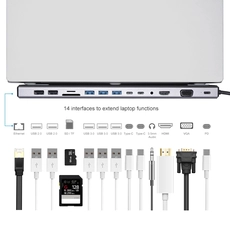 Китай E-Sun 14 в 1 Тип C USB-концентратор-адаптер для подключения концентратора к UHD VGA RJ45 Порты USB 3.0 SD / TF кард-ридер USB-C Подача питания для ноутбука производителя