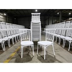 China Hotel Chair Event Furniture White Stackable Plastic Chair Banquet Dining Chair for Wholesale and Party Rental manufacturer