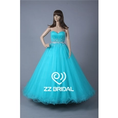 Chine Les images réelles perles chérie longueur de plancher balle robe bleue robe de Quinceanera fabricant