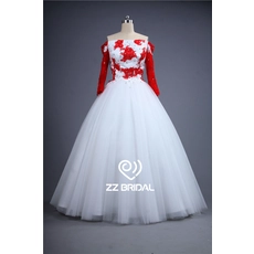 Chine Les images réelles hors épaule manches longues dentelle rouge robe de bal appliqued robe de mariée fabricant fabricant