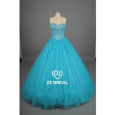 Chine Chérie décolleté perlé pleine lumière corsage de dentelle-up robe de quinceanera bleu fabricant