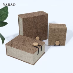 China Brown elastic cord fabric flip jewel boxes Retro style aesthetics China yadao high-end jewelry box supplier manufacturer