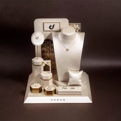China Metal texture Champagne gold leather jewelry exhibition shop display props set manufacturer