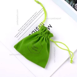 China Green of leaves velvet pouch wholesales drawstring style packaging bag glasses storage bag manufacturer manufacturer