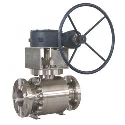 porcelana Worm gear operated with handle wheel DN150 PN63 A182 F316 hard face trunnion mounted full port RF connection 3 pc ball valve fabricante