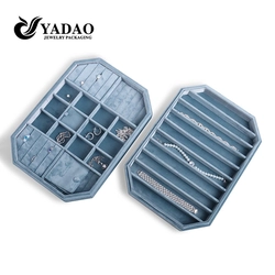 China colorful gemstone jewellery accessory boutique store storage display velvet tray with lid protect manufacturer