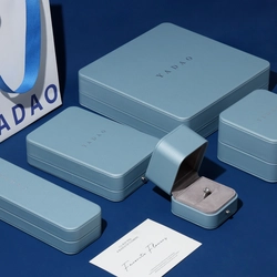 China Factory Wholesale Luxury Custom logo Blue Leather Jewelry Box Packaging for Ring Earring Necklace Bracelet Gift Box Set manufacturer