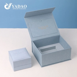 China YADAO High-end Customized Logo Light Blue Magnetic Paper Jewelry Gift Box Package with Octagonal Velvet Jewelry Box Inner manufacturer