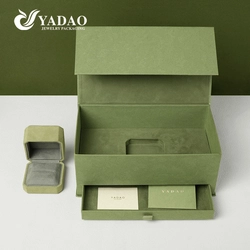 China YADAO Luxury Gift Nested Box Wholesale Green Magnetic Paper Outer Box with Drawer Inner Octagonal Microfiber Jewelry Box manufacturer
