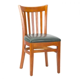 China Elongated Vertical Slat Back Wood Chair with PVC seat Manufacturer manufacturer
