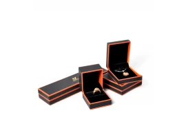 Hot Stamping Logo Jewelry Packaging Velvet Insert Ring Box Orange Edge Custom Jewelry Box