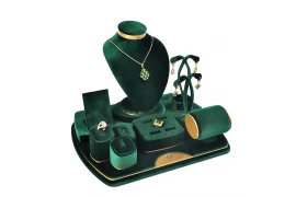 Wholesale Velvet Jewelry Display Set Green Ring Earrings Stand with Metal for Showcase