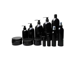 Błyszczący czarny zestaw kosmetycznych plastikowych butelek i słoików PET (Zhenghao)