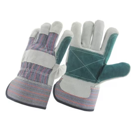 China cow split leather double palm gloves factory,  double palm leather gloves supplier, construction gloves supplier